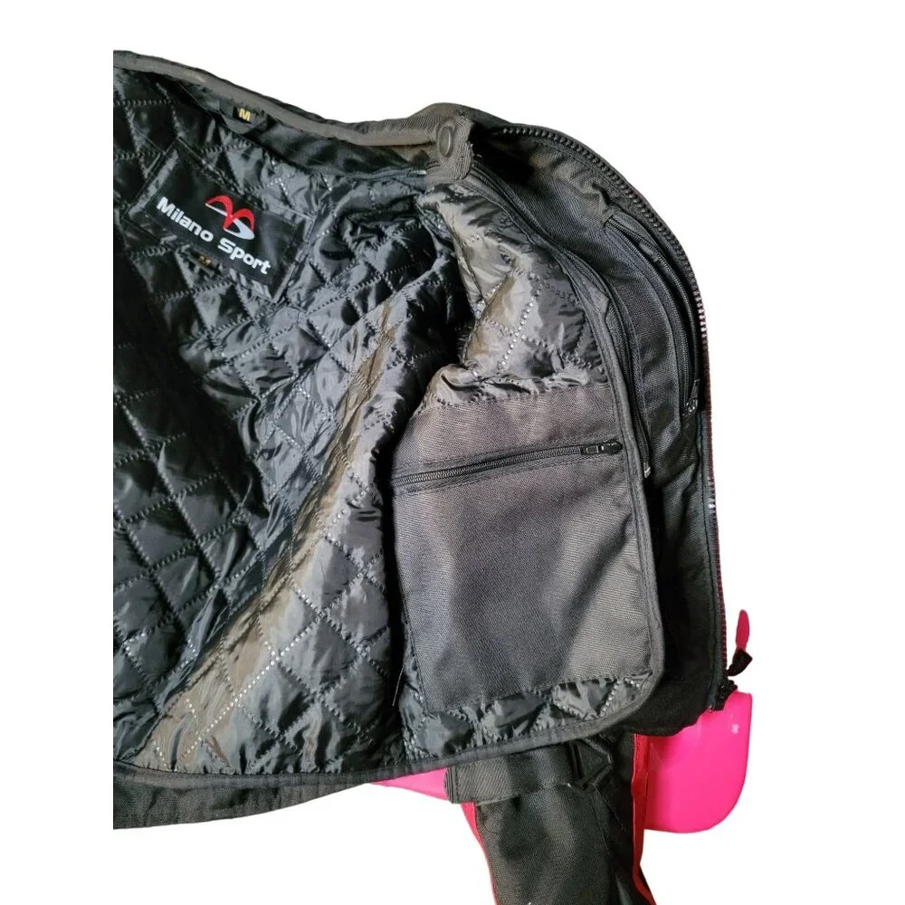 Milano Sport Mens Motorcycle Jacket Med Black Red Padded Detachable Liner - Picture 14 of 16